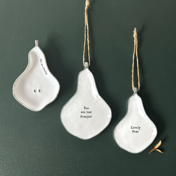 East of India Porcelain Hanging Pear - Lovely pear Hanging Decoration East of India Porcelain Hanging Pear - Lovely pear