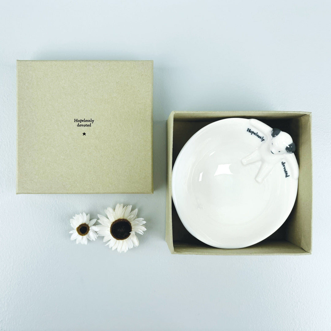 East of India Porcelain Medium Animal Bowl - Stretching Dog ring dish East of India Porcelain Medium Animal Bowl - Stretching Dog