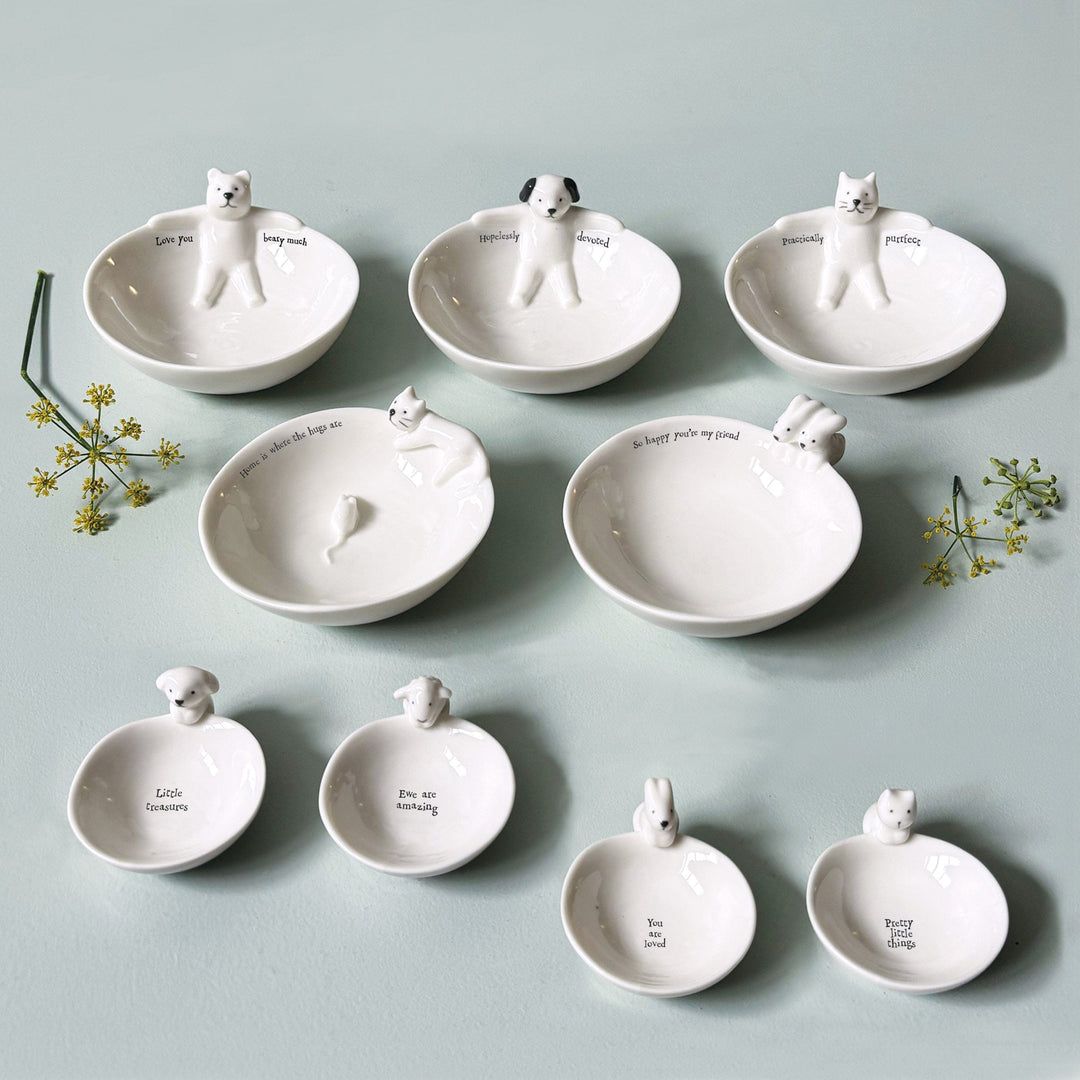 East of India Porcelain Medium Animal Bowl - Stretching Dog ring dish East of India Porcelain Medium Animal Bowl - Stretching Dog