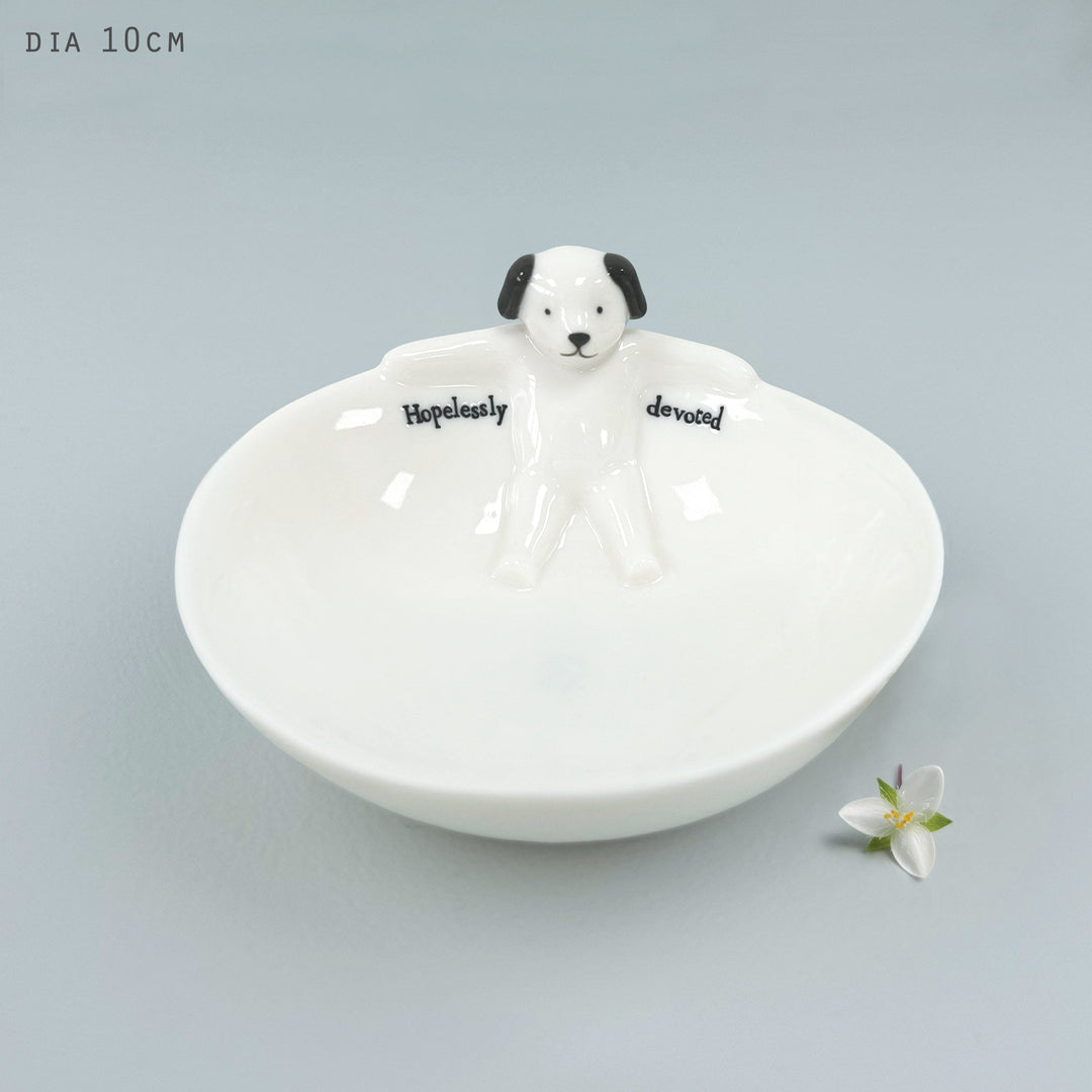 East of India Porcelain Medium Animal Bowl - Stretching Dog ring dish East of India Porcelain Medium Animal Bowl - Stretching Dog