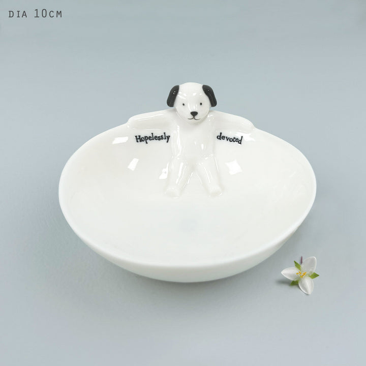 East of India Porcelain Medium Animal Bowl - Stretching Dog ring dish East of India Porcelain Medium Animal Bowl - Stretching Dog