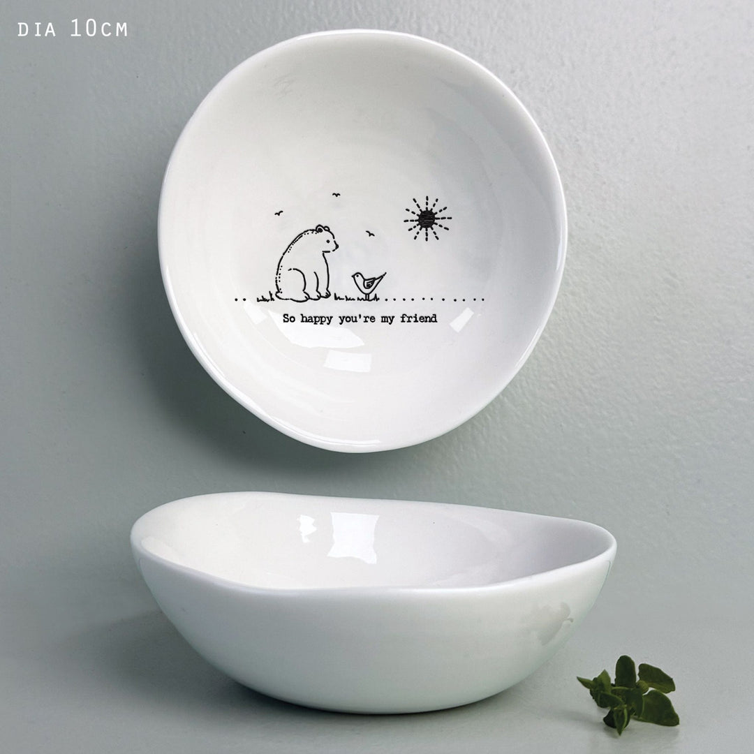 East of India Porcelain Medium Wobbly Bowl - So Happy You're My Friend ring dish East of India Porcelain Medium Wobbly Bowl - So Happy You're My Friend