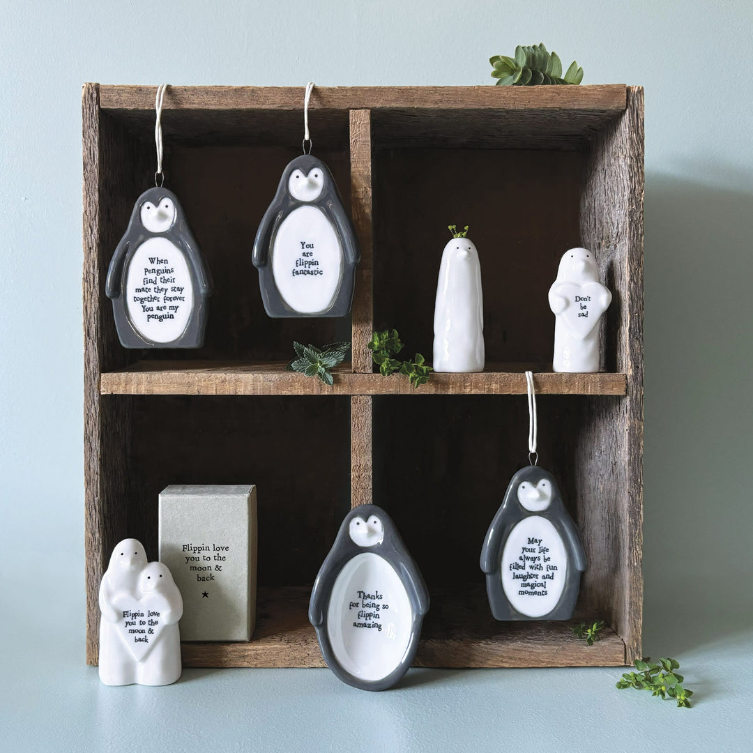 East of India Porcelain Penguin Hanger, When Penguins Find Their Mate Hanging Decoration East of India Porcelain Penguin Hanging Decoration - When Penguins Find Their Mate