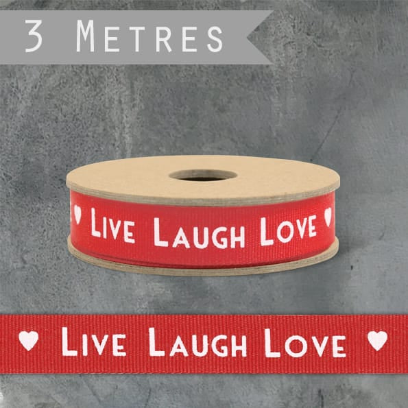 East of India Red Art Deco Ribbon 3m, Live Laugh Love Ribbon East of India Art Deco Ribbon 3m - Red / Live, Laugh, Love &amp; Heart