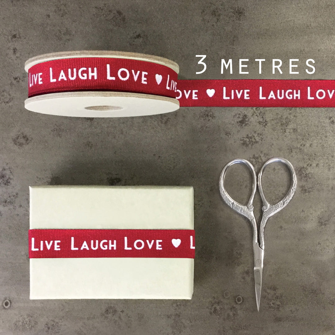 East of India Red Art Deco Ribbon 3m, Live Laugh Love Ribbon East of India Art Deco Ribbon 3m - Red / Live, Laugh, Love &amp; Heart