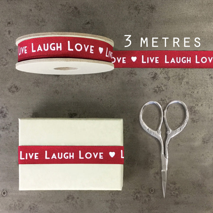 East of India Red Art Deco Ribbon 3m, Live Laugh Love Ribbon East of India Art Deco Ribbon 3m - Red / Live, Laugh, Love &amp; Heart