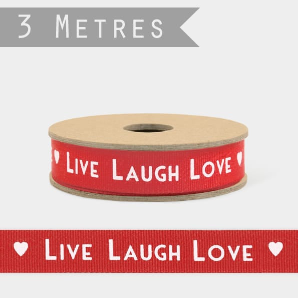 East of India Red Art Deco Ribbon 3m, Live Laugh Love Ribbon East of India Art Deco Ribbon 3m - Red / Live, Laugh, Love &amp; Heart