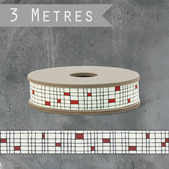East of India Red Block Check Ribbon 3m Ribbon East of India Check Ribbon 3m - Red Block Check