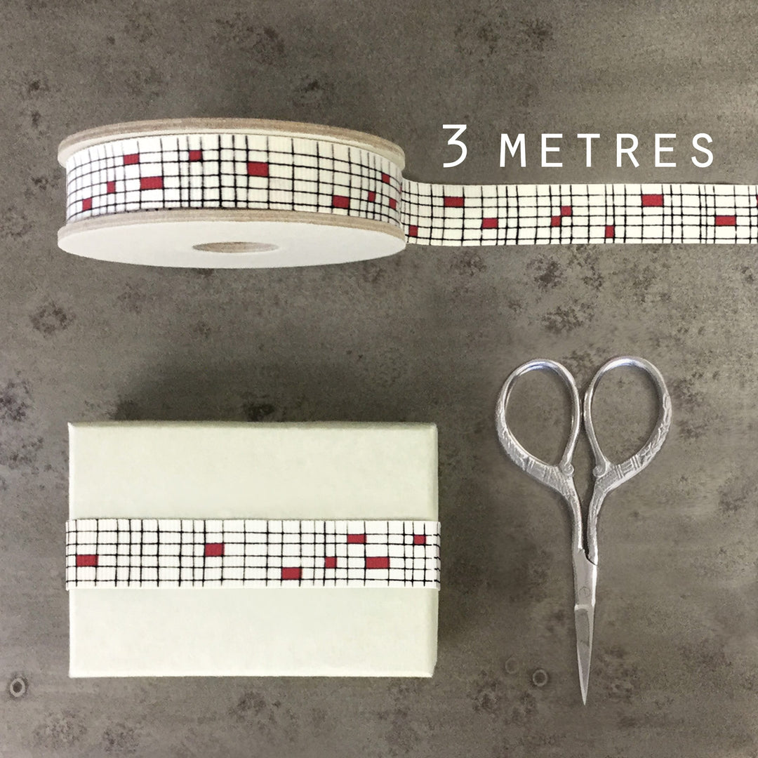East of India Red Block Check Ribbon 3m Ribbon East of India Check Ribbon 3m - Red Block Check