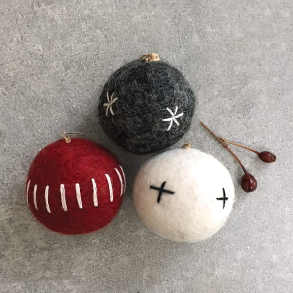 East of India Red Embroidered Felt Christmas Bauble Bauble East of India Embroidered Felt Christmas Bauble - Red