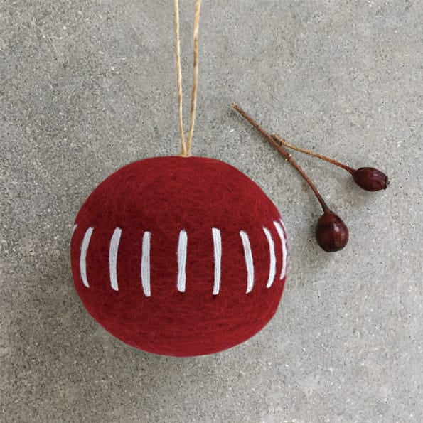 East of India Red Embroidered Felt Christmas Bauble Bauble East of India Embroidered Felt Christmas Bauble - Red