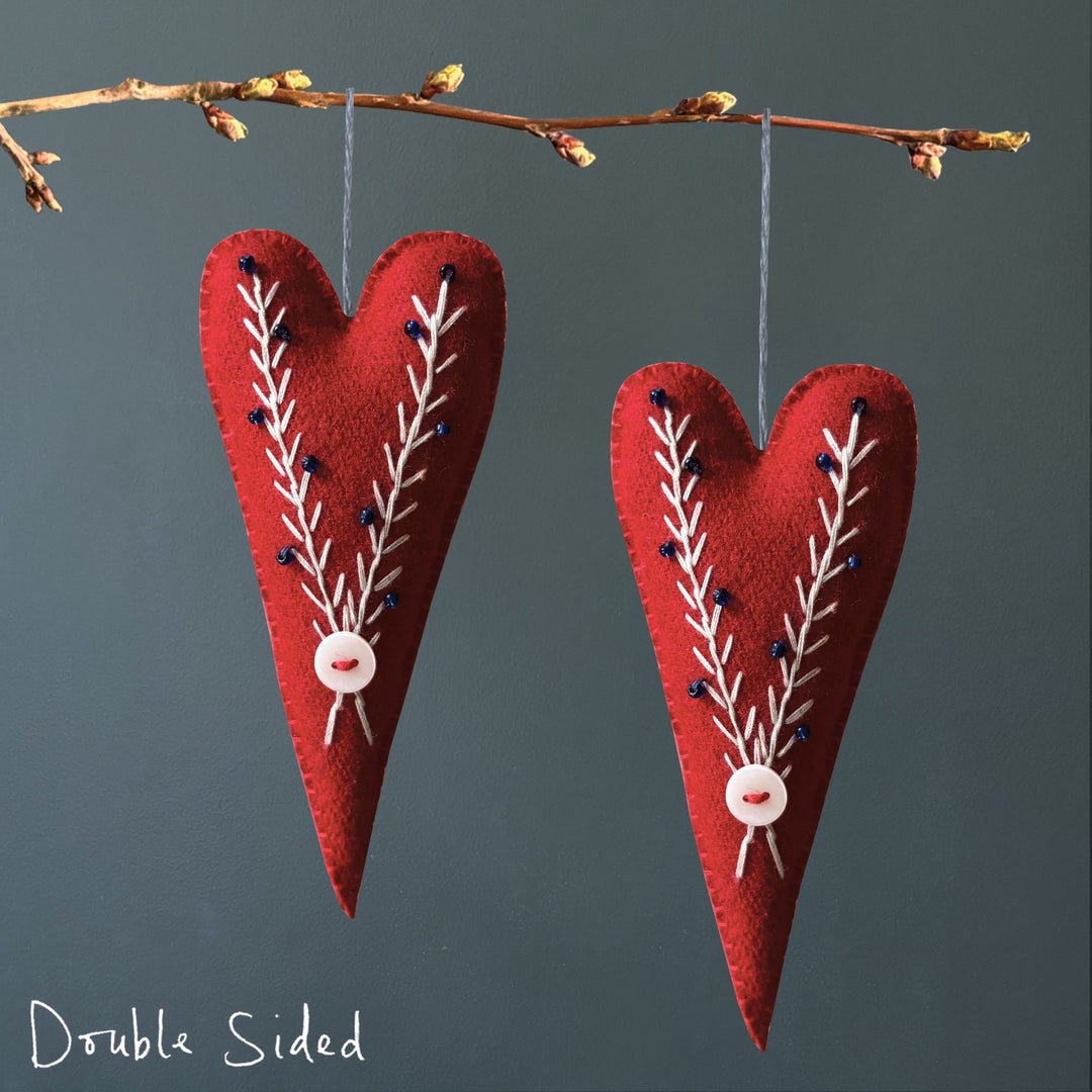 East of India Red Embroidered Long Heart gift East of India Embroidered Long Heart - Red