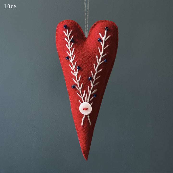East of India Red Embroidered Long Heart gift East of India Embroidered Long Heart - Red