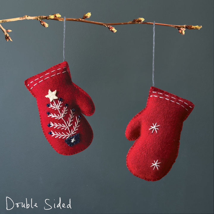 East of India Red Embroidered Mitten Hanging Decoration Hanging Decoration East of India Embroidered Mitten Hanging Decoration - Red