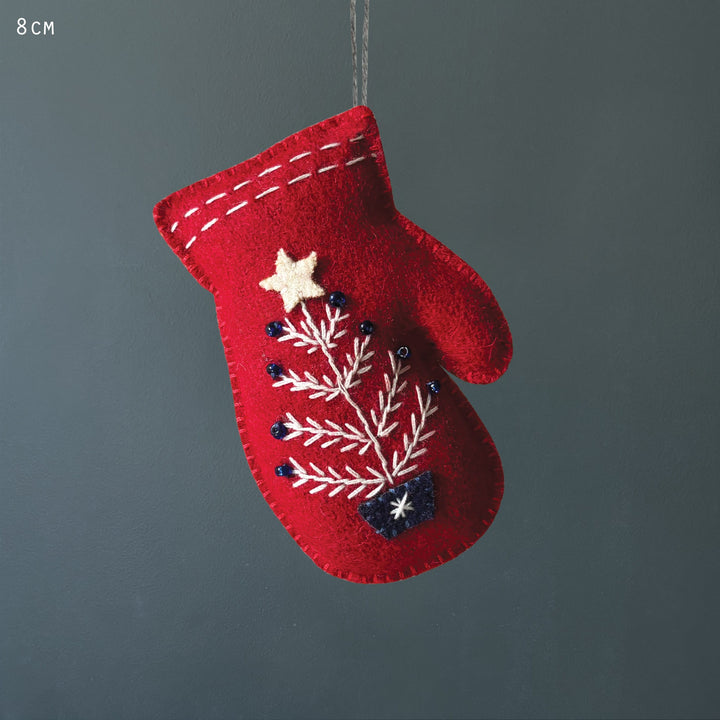 East of India Red Embroidered Mitten Hanging Decoration Hanging Decoration East of India Embroidered Mitten Hanging Decoration - Red