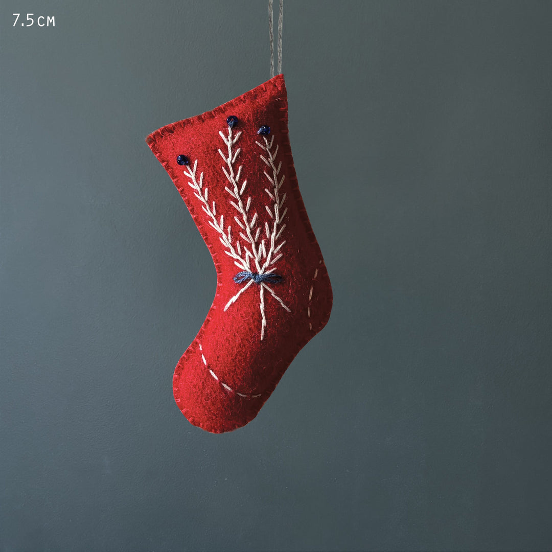East of India Red Embroidered Stocking Christmas Tree Decoration Christmas Decoration East of India Embroidered Hanging Stocking Christmas Tree Decoration - Red