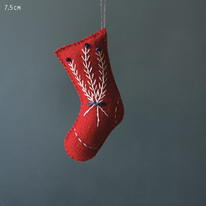 East of India Red Embroidered Stocking Christmas Tree Decoration Christmas Decoration East of India Embroidered Hanging Stocking Christmas Tree Decoration - Red