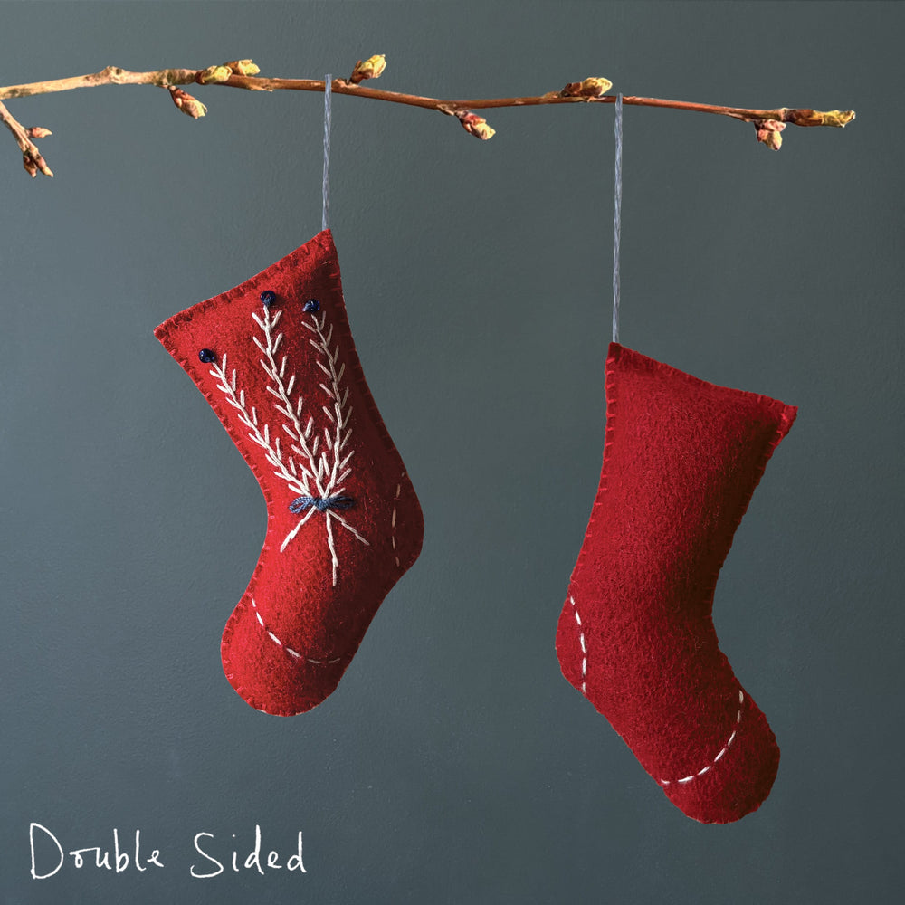 East of India Red Embroidered Stocking Christmas Tree Decoration Christmas Decoration East of India Embroidered Hanging Stocking Christmas Tree Decoration - Red