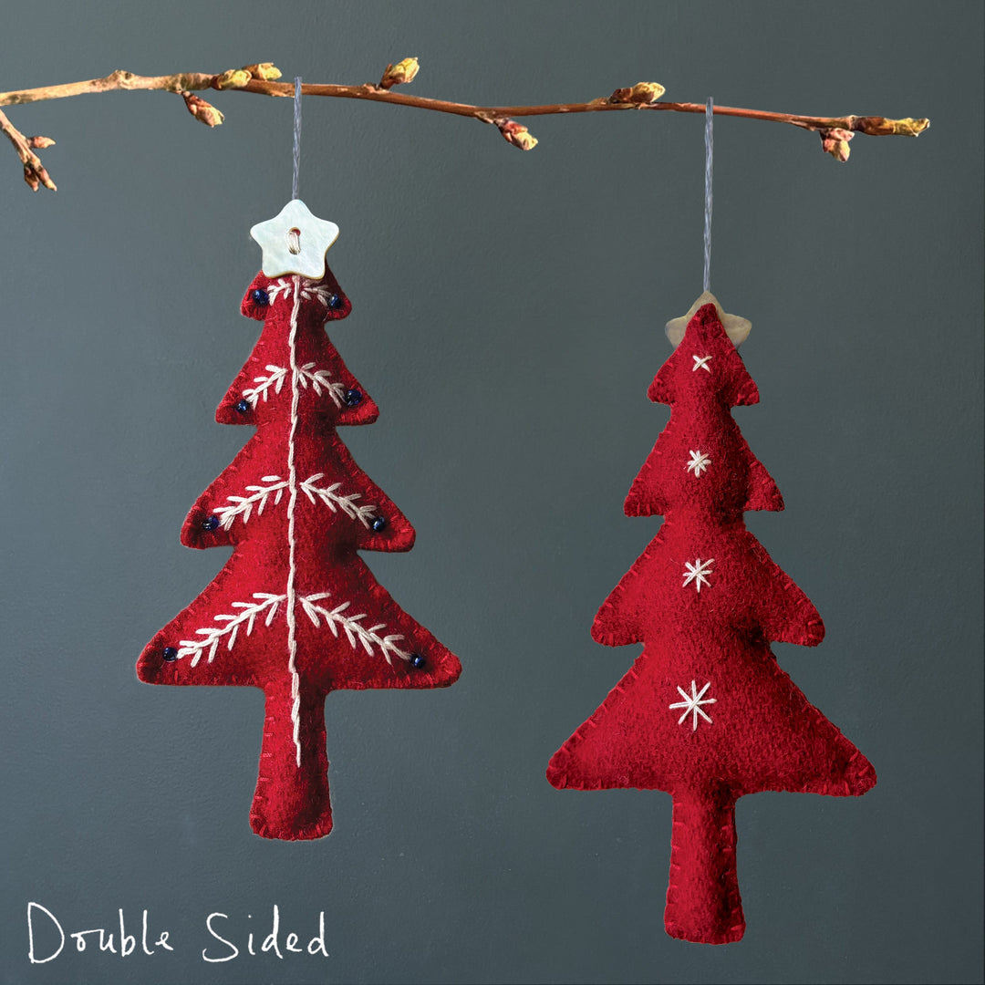 East of India Red Embroidered Tree Hanging Decoration Hanging Decoration East of India Embroidered Tree Hanging Decoration - Red