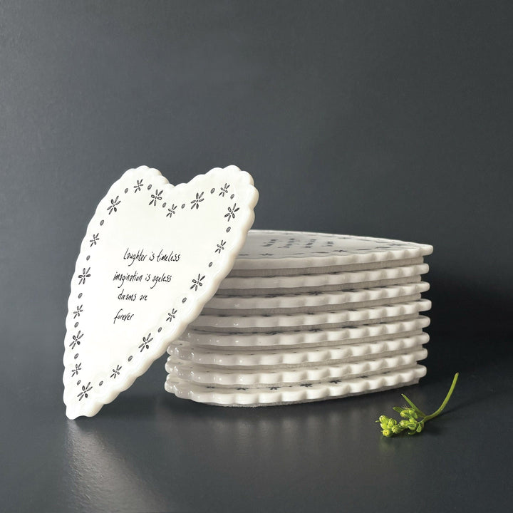 East of India Scallop Heart Coaster - Laughter is timeless coaster East of India Scallop Heart Coaster - Laughter is timeless
