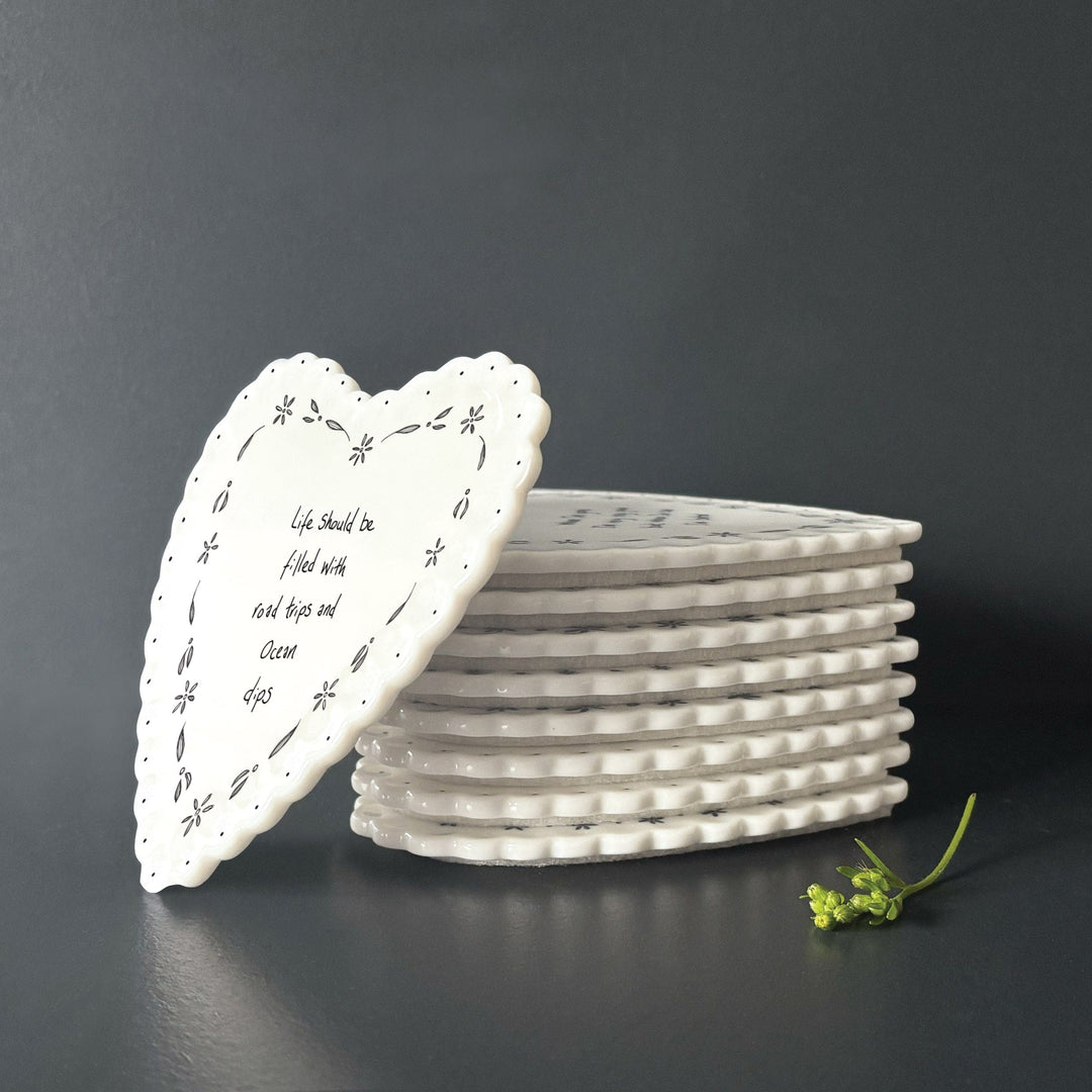East of India Scallop Heart Coaster - Life filled with ocean dips coaster East of India Scallop Heart Coaster - Life filled with ocean dips