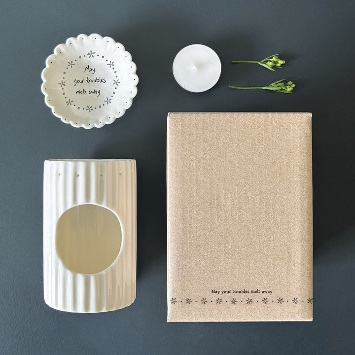 East of India Scallop Wax Melt Burner - May your troubles melt away Wax Melt Dish East of India Scallop Wax Melt Burner - May your troubles melt away