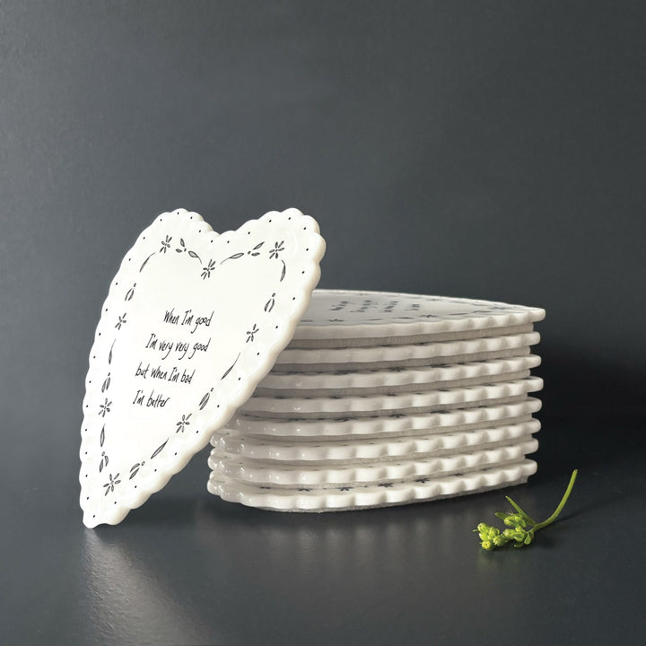East of India Scalloped Porcelain Heart Coaster, When I&