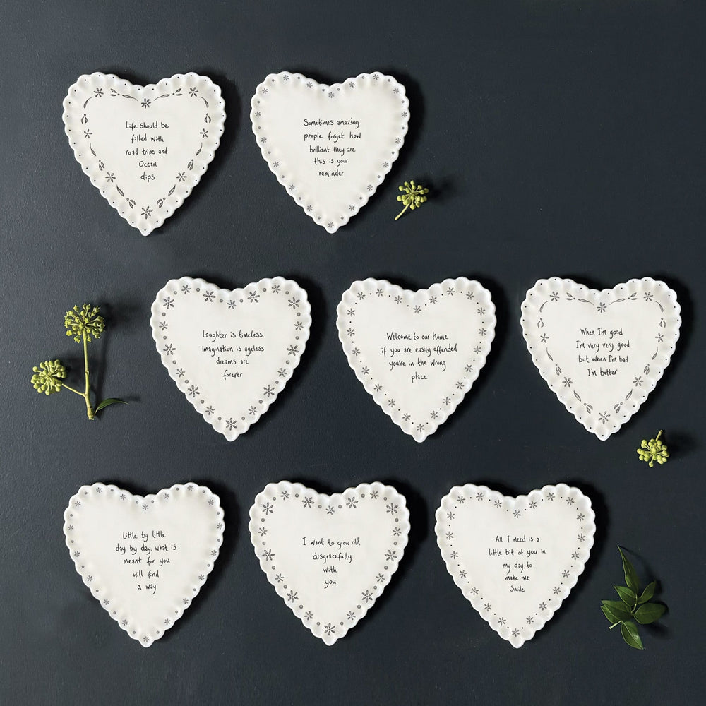 East of India Scalloped Porcelain Heart Coaster, When I'm Good coaster East of India Porcelain Scalloped Heart Coaster - When I'm Good