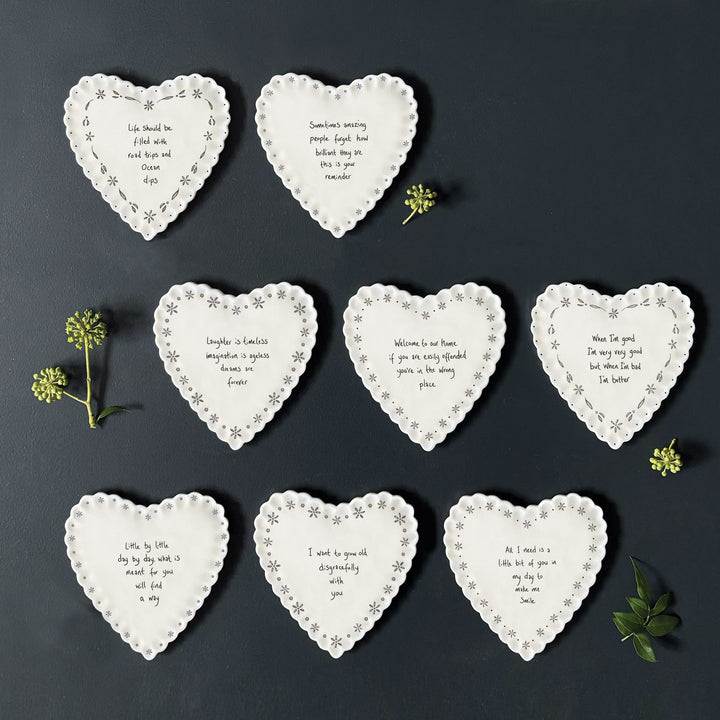 East of India Scalloped Porcelain Heart Coaster, When I&
