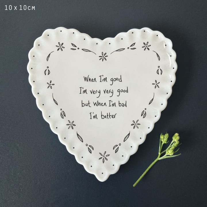 East of India Scalloped Porcelain Heart Coaster, When I&