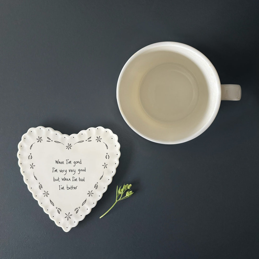 East of India Scalloped Porcelain Heart Coaster, When I&