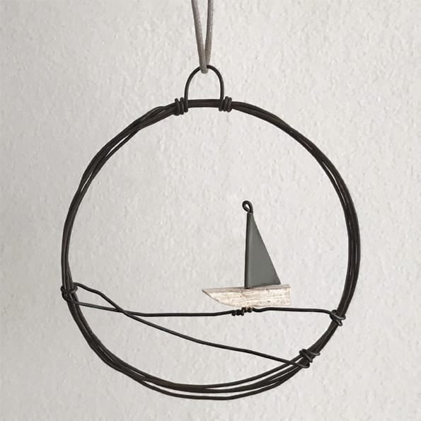 East of India Small Rusty Wire Wreath | Sail Boat Wreath East of India Small Rusty Wire Wreath - Sail Boat