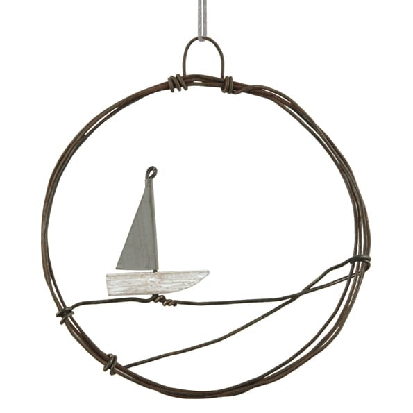 East of India Small Rusty Wire Wreath | Sail Boat Wreath East of India Small Rusty Wire Wreath - Sail Boat