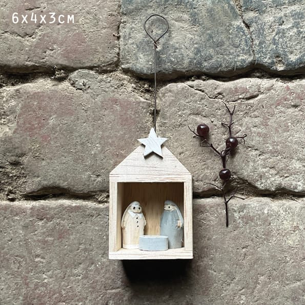 East of India Tiny Wooden Nativity Set in Stable | Hanging Hanging Decoration East of India Tiny Wooden Nativity Set in Stable Hanging Decoration