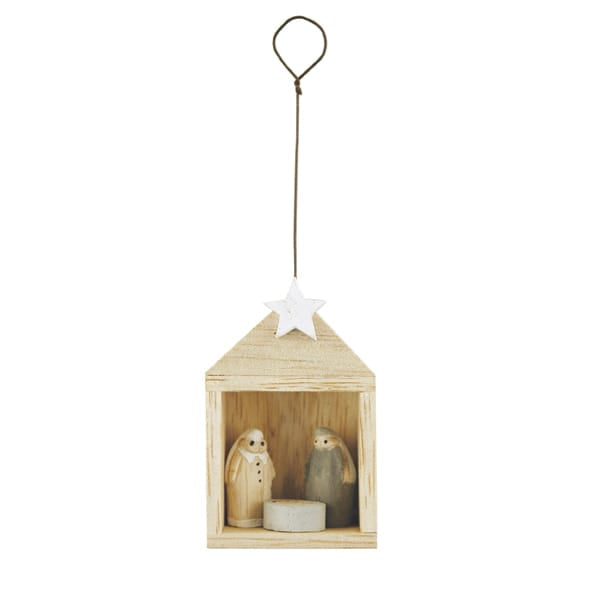 East of India Tiny Wooden Nativity Set in Stable | Hanging Hanging Decoration East of India Tiny Wooden Nativity Set in Stable Hanging Decoration