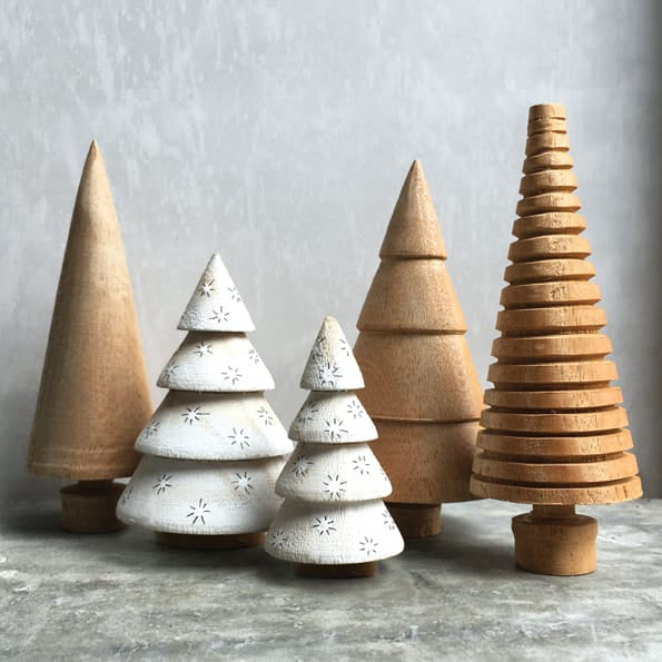 East of India Turned Wooden Christmas Tree, Lined Christmas Decoration East of India Turned Wooden Christmas Tree - Lined