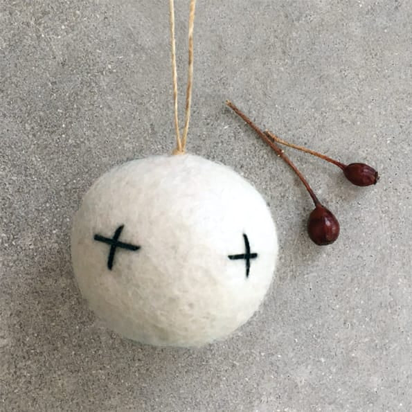 East of India White Embroidered Felt Christmas Bauble Bauble East of India Embroidered Felt Christmas Bauble - White
