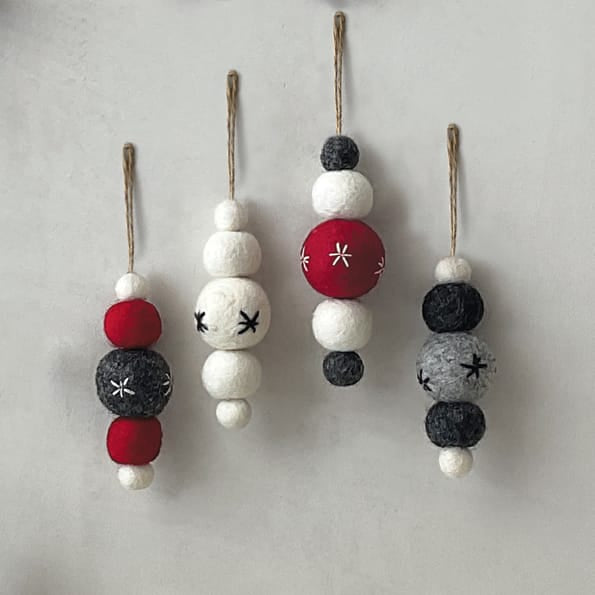 East of India White Felt Droplet Bauble, Star Embroidery Bauble East of India Felt Droplet Bauble - White + Star Embroidery