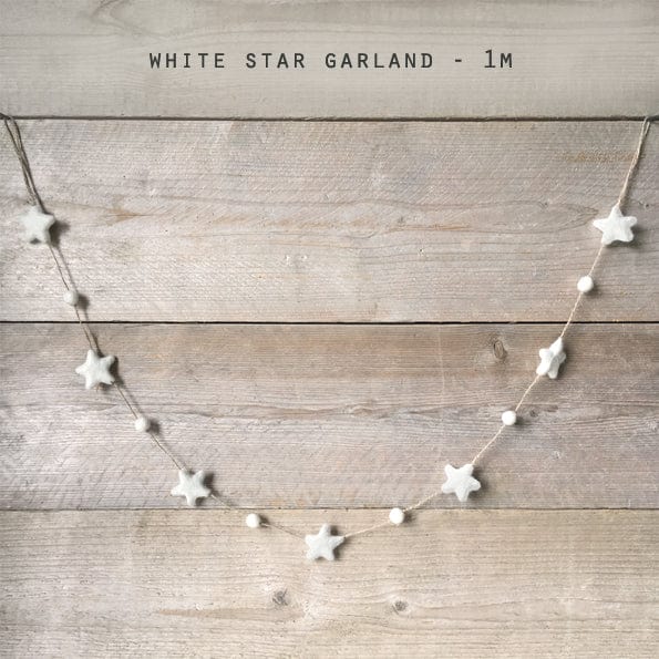 East of India White Stars Felt Garland - Christmas Decorations Wreaths & Garlands East of India White Stars Felt Garland