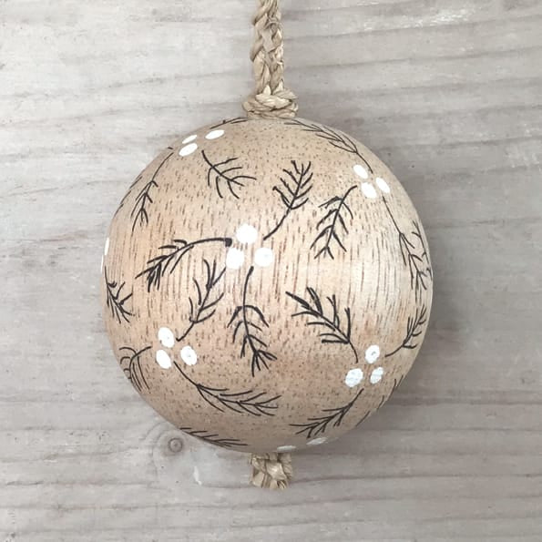East of India Wooden Bauble, Berry Branches Bauble East of India Wooden Bauble Christmas Tree Decoration - Berry Branches