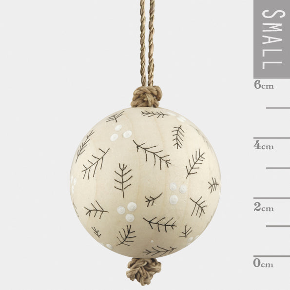 East of India Wooden Bauble, Berry Branches Bauble East of India Wooden Bauble Christmas Tree Decoration - Berry Branches