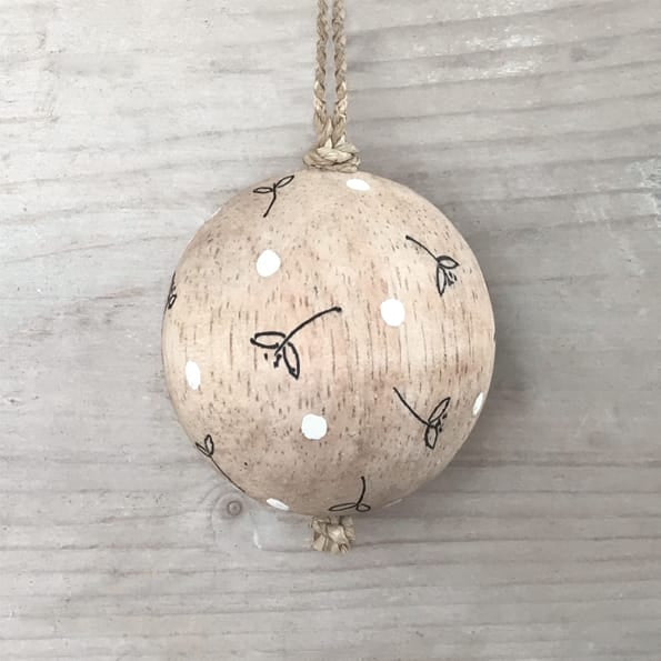 East of India Wooden Bauble, Mistletoe Sprigs Bauble East of India Wooden Bauble Christmas Tree Decoration - Mistletoe Sprigs