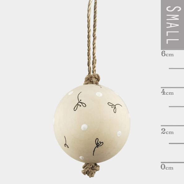 East of India Wooden Bauble, Mistletoe Sprigs Bauble East of India Wooden Bauble Christmas Tree Decoration - Mistletoe Sprigs
