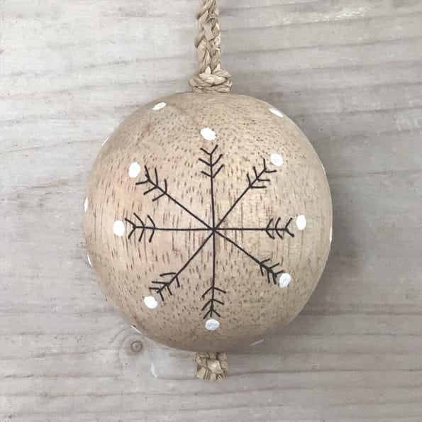 East of India Wooden Bauble, Snowflakes Bauble East of India Wooden Bauble Christmas Tree Decoration - Snowflakes