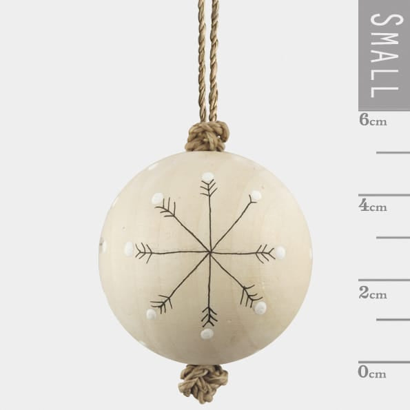 East of India Wooden Bauble, Snowflakes Bauble East of India Wooden Bauble Christmas Tree Decoration - Snowflakes