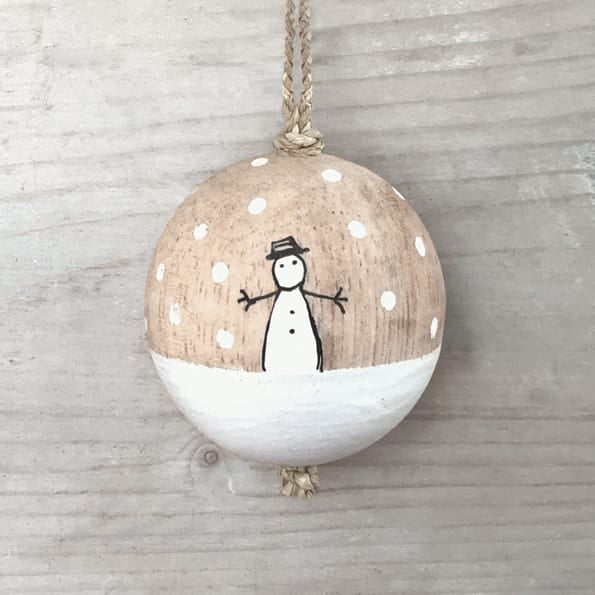 East of India Wooden Bauble, Snowman Bauble East of India Wooden Bauble Christmas Tree Decoration - Snowman