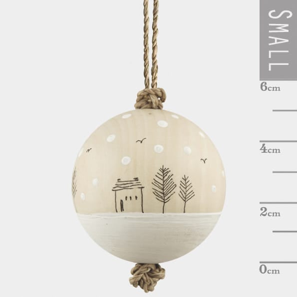 East of India Wooden Bauble, Snowy Houses Bauble East of India Wooden Bauble Christmas Tree Decoration - Snowy Houses