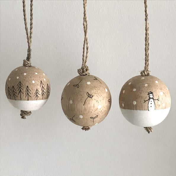 East of India Wooden Bauble, Winter Trees Bauble East of India Wooden Bauble Christmas Tree Decoration - Winter Trees
