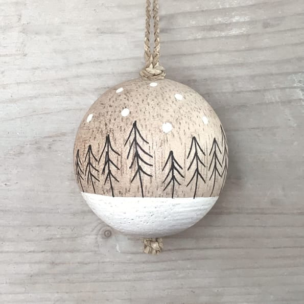 East of India Wooden Bauble, Winter Trees Bauble East of India Wooden Bauble Christmas Tree Decoration - Winter Trees
