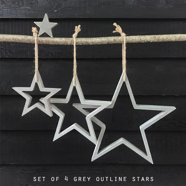 East of India Wooden Hanging Outline Star Set | Grey Hanging Decoration East of India Wooden Hanging Outline Star Set - Grey
